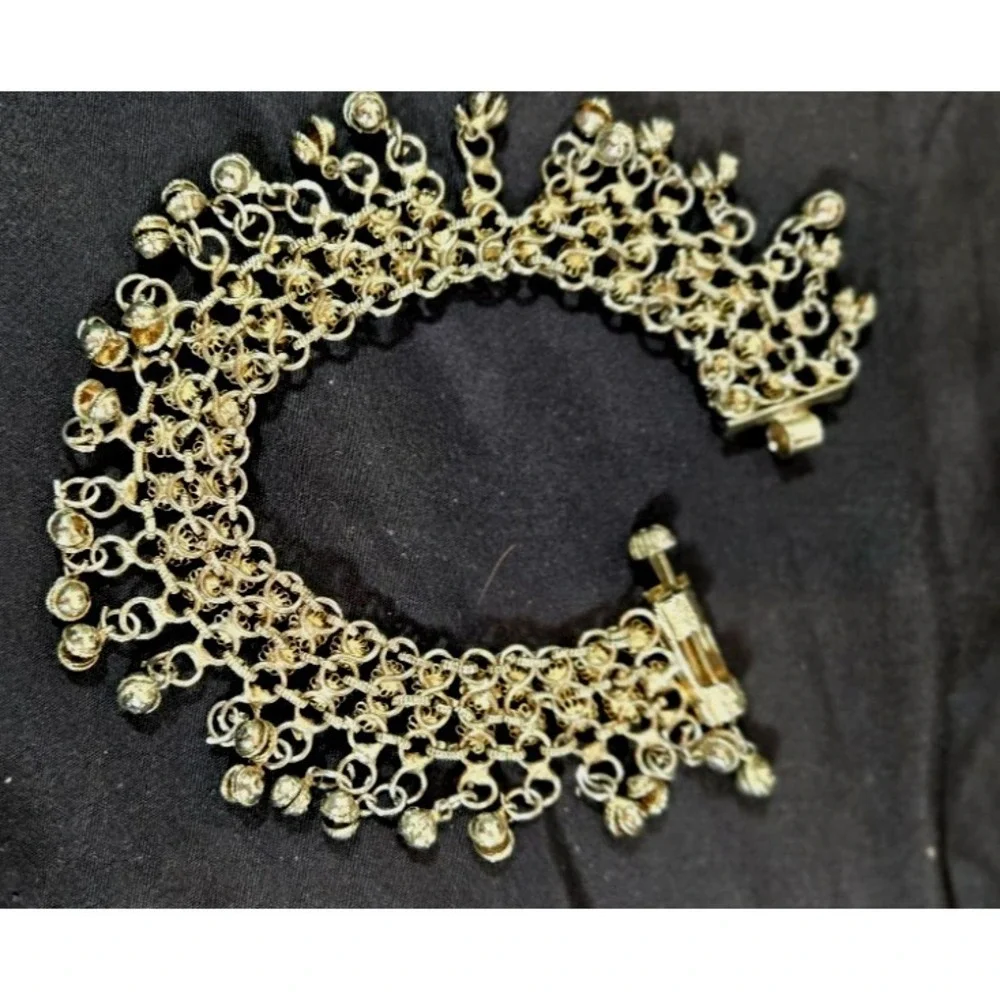 Vtg Multi-layered Ankle Bracelett Silver Tone Belly Dance with Bells